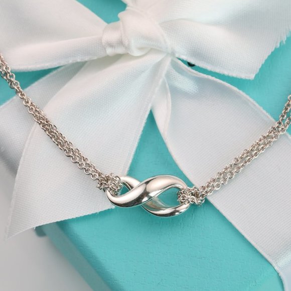 Tiffany & Co. Jewelry - Tiffany & Co. Infinity Motif Charm Double Chain 16" Necklace in Sterling Silver